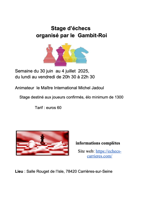 Stage d'échecs du 30 juin au 4 juillet